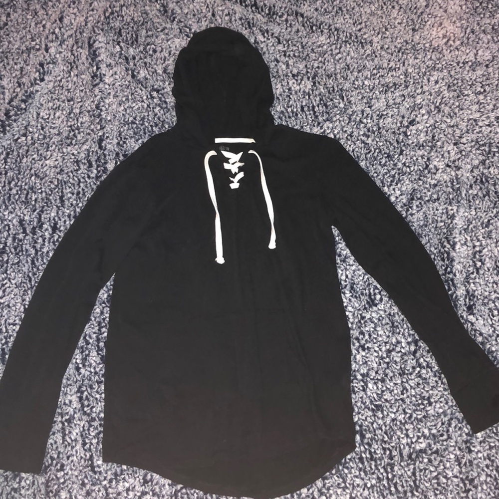 Black SO lace up hoodie